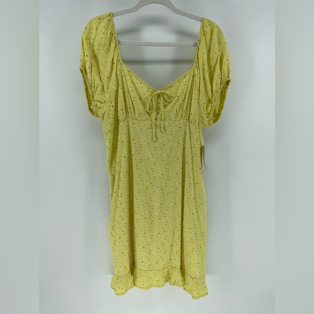 SO Yellow Floral Print Front-Tie Milkmaid Peasant Mini Dress, NWT, Size XL - Picture 2 of 8